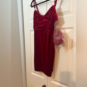 GUESS Red Velvet Lace-Up Bodycon Dress Size Small